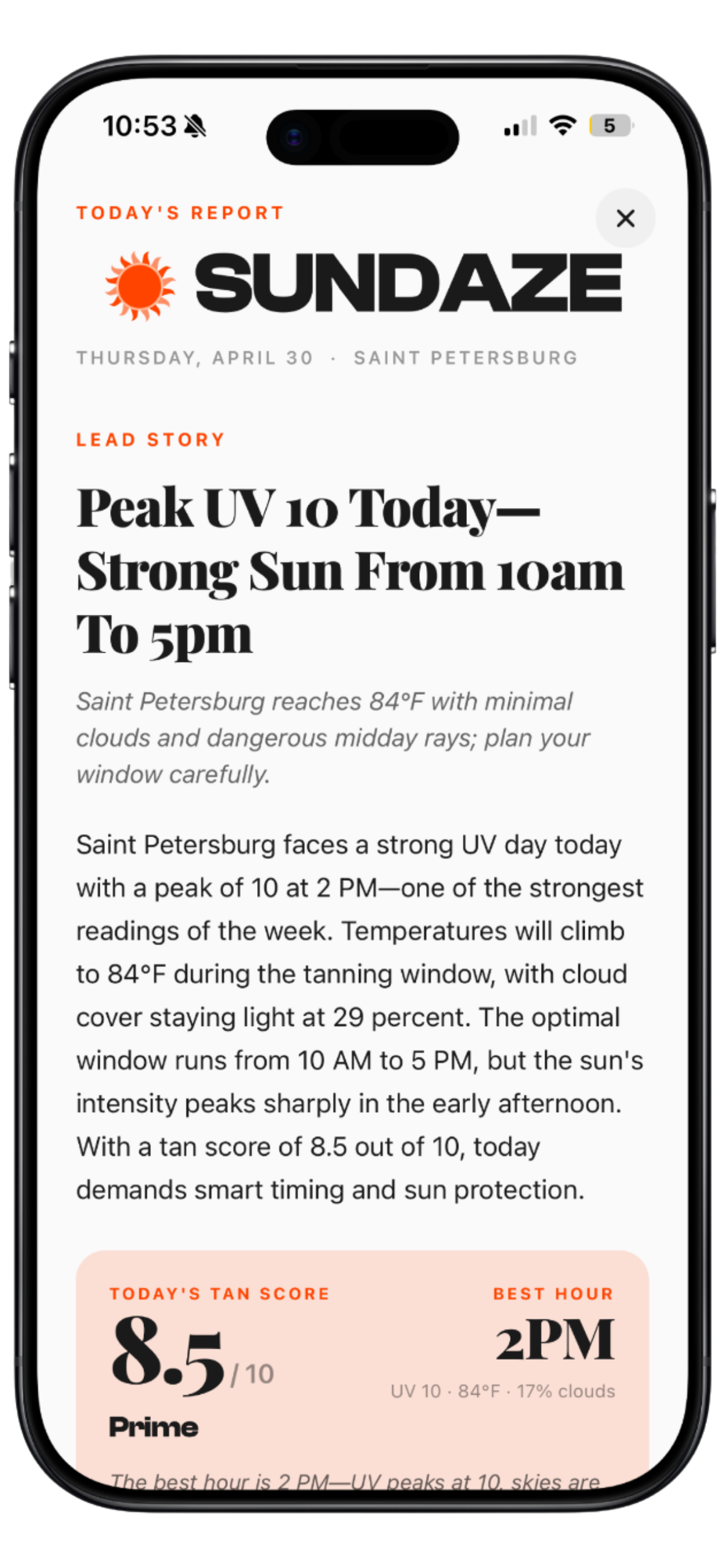 Daily Sun Report screen