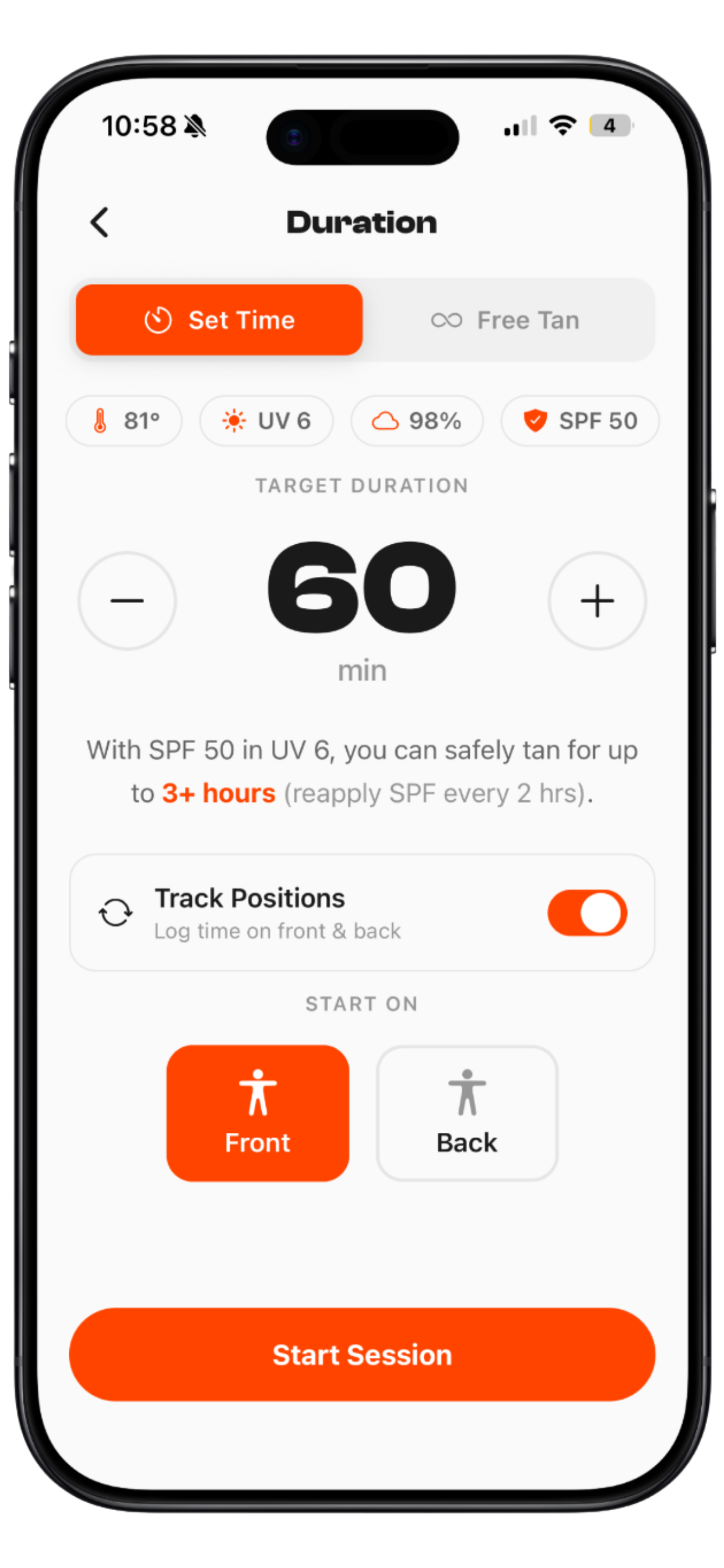 Session setup screen