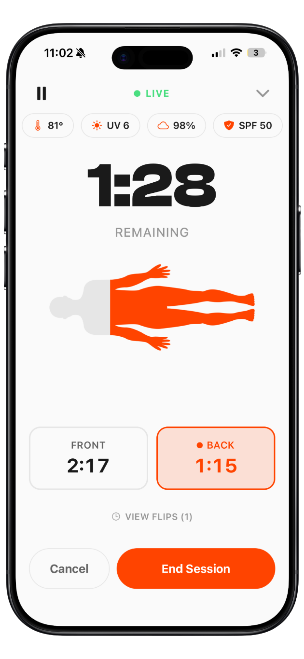 Live session tracking screen