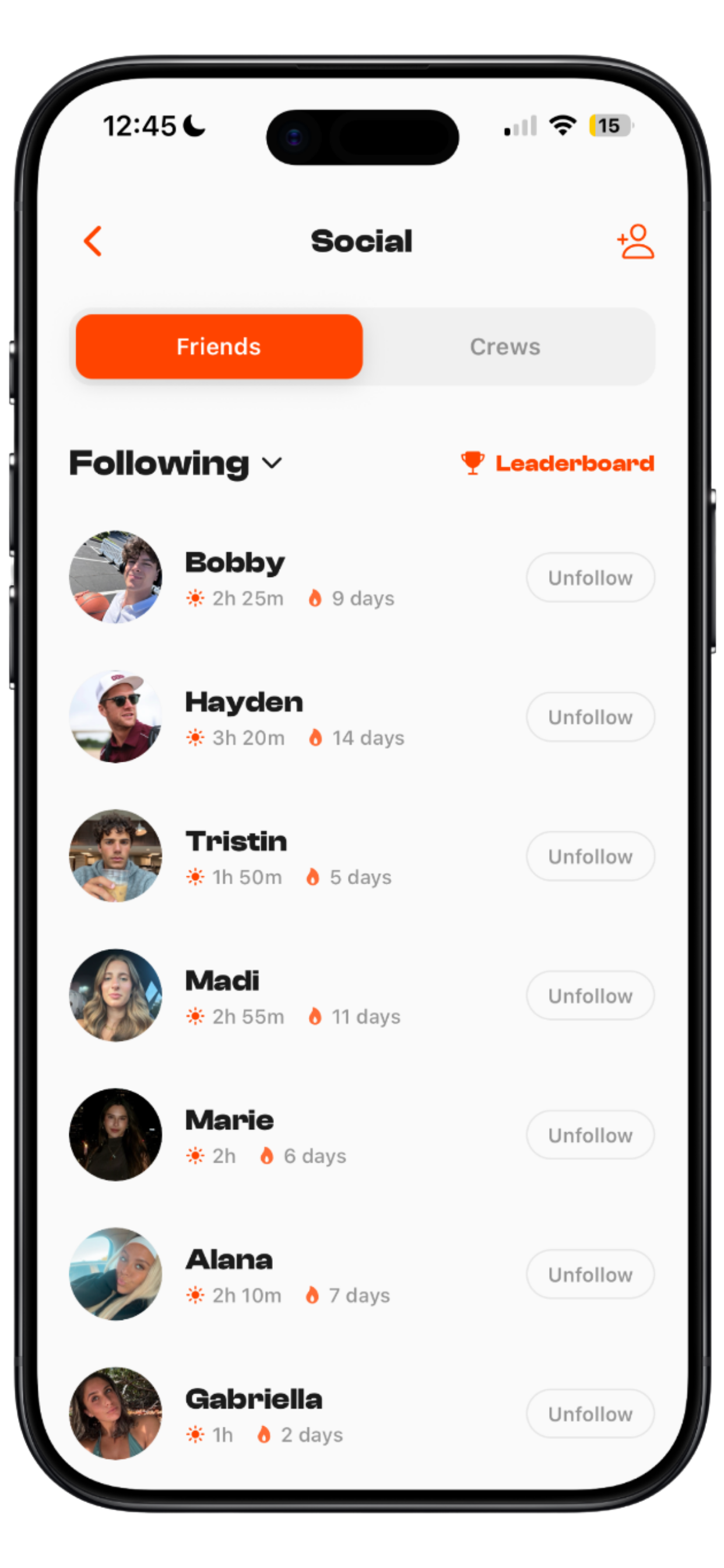 Friends leaderboard screen